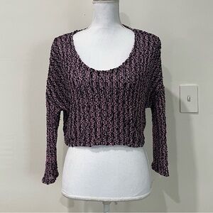 BONGO Black Pink Y2K Speckled Shimmer Knit Stretchy Cozy Crop Sweater Large